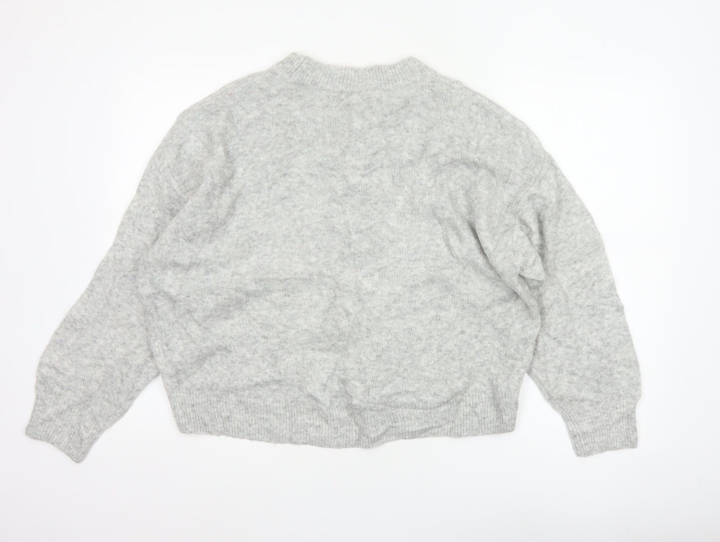 H&M Women Grey UK 8 Star Embellished Crew Neck Knit Jumper
