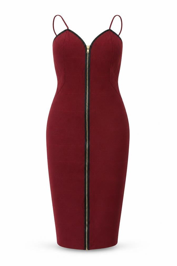 Boohoo Women Red Bodycon Midi Dress UK 6 Strappy Zip Party
