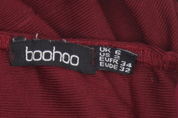 Boohoo Women Red Bodycon Midi Dress UK 6 Strappy Zip Party