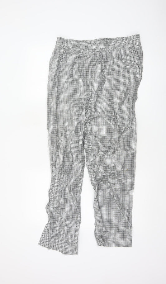 Jigsaw Women’s Grey Check Linen Cotton Elastic Waist Trousers UK 12