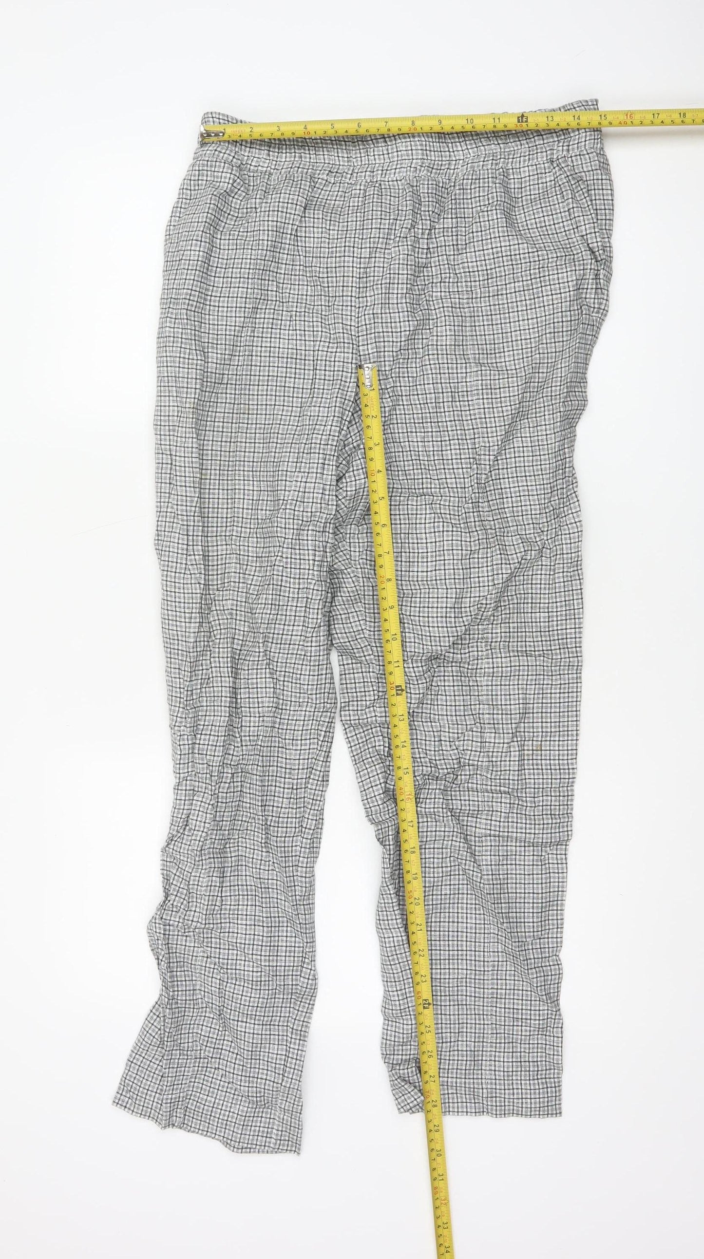 Jigsaw Women’s Grey Check Linen Cotton Elastic Waist Trousers UK 12