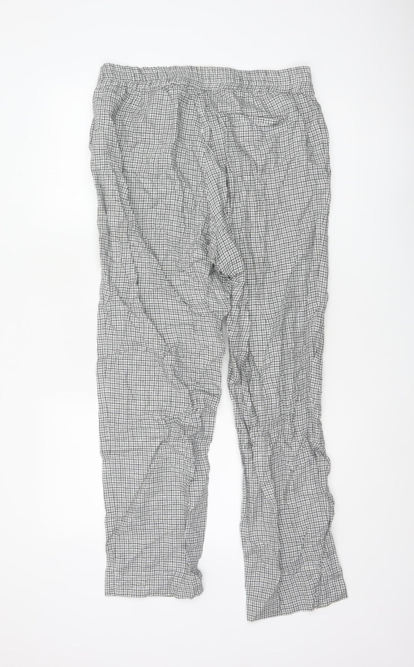Jigsaw Women’s Grey Check Linen Cotton Elastic Waist Trousers UK 12