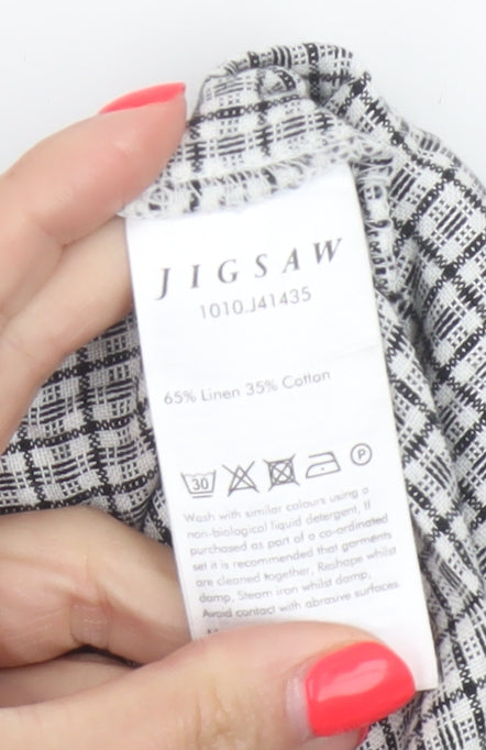 Jigsaw Women’s Grey Check Linen Cotton Elastic Waist Trousers UK 12