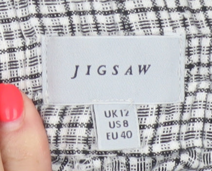 Jigsaw Women’s Grey Check Linen Cotton Elastic Waist Trousers UK 12