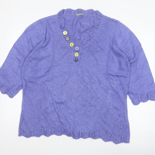 Per Una Women Purple XL Linen Blend Henley Jumper 3/4 Sleeve