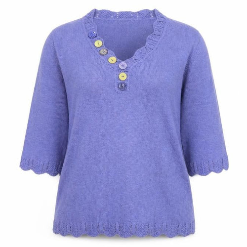 Per Una Women Purple XL Linen Blend Henley Jumper 3/4 Sleeve