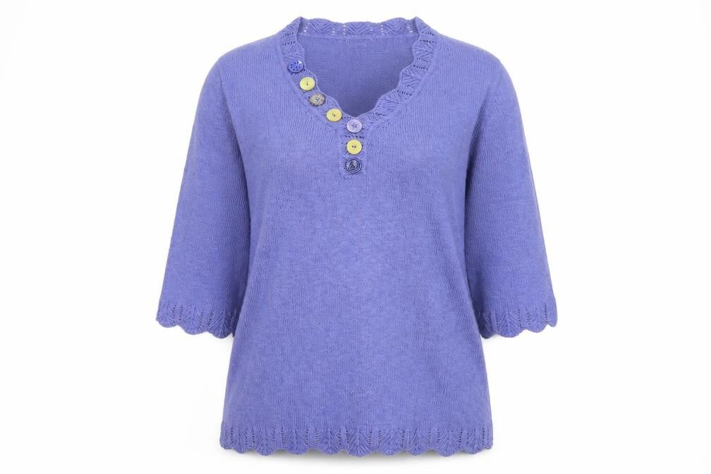 Per Una Women Purple XL Linen Blend Henley Jumper 3/4 Sleeve
