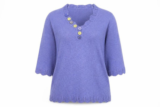 Per Una Women Purple XL Linen Blend Henley Jumper 3/4 Sleeve