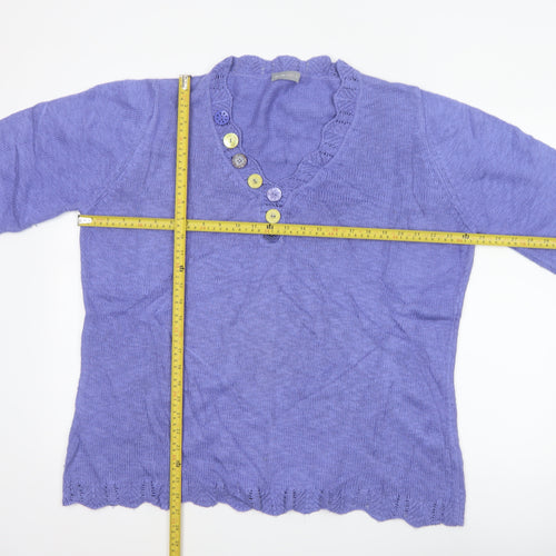 Per Una Women Purple XL Linen Blend Henley Jumper 3/4 Sleeve