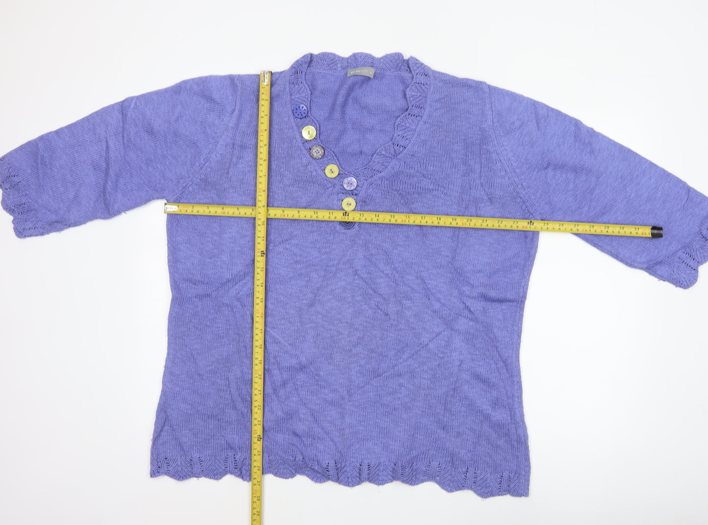 Per Una Women Purple XL Linen Blend Henley Jumper 3/4 Sleeve