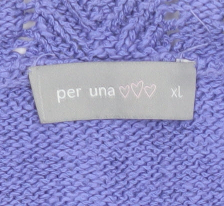 Per Una Women Purple XL Linen Blend Henley Jumper 3/4 Sleeve