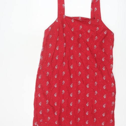 Next Women Red Linen Blend Floral Knee Length Sheath Dress UK 12