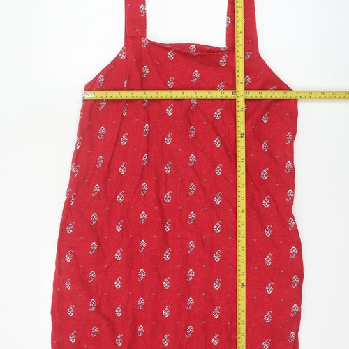 Next Women Red Linen Blend Floral Knee Length Sheath Dress UK 12