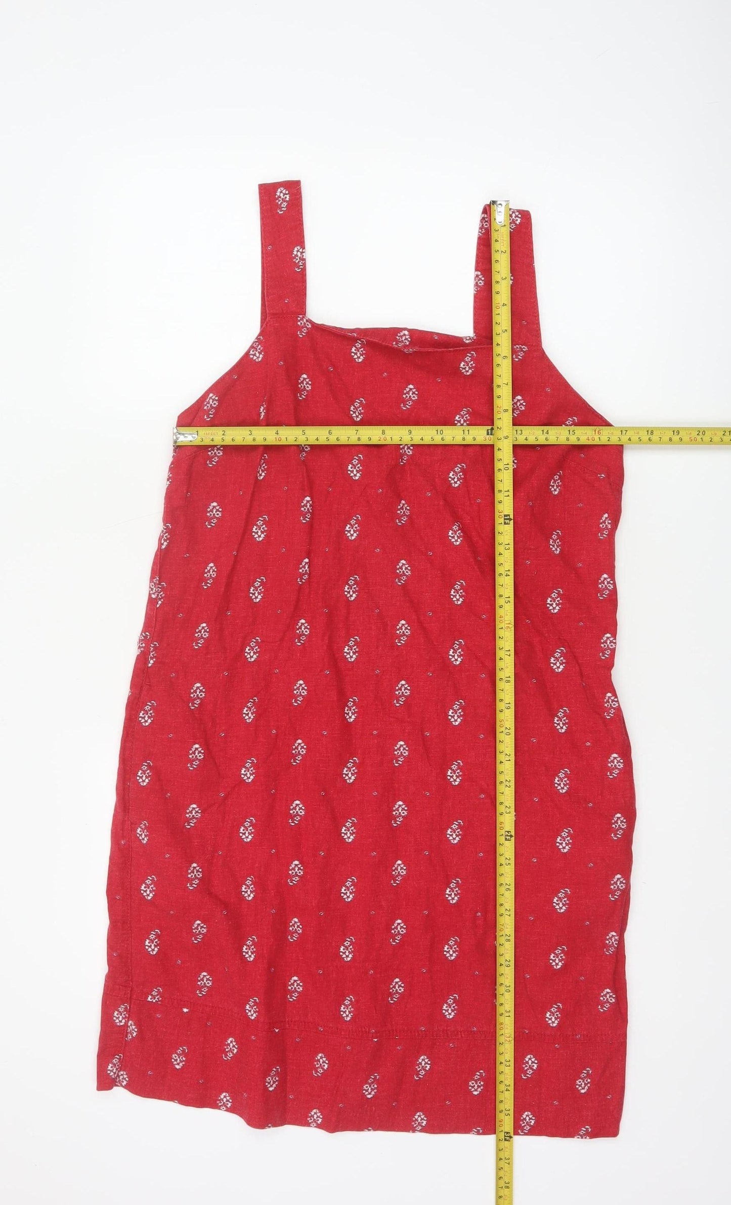 Next Women Red Linen Blend Floral Knee Length Sheath Dress UK 12