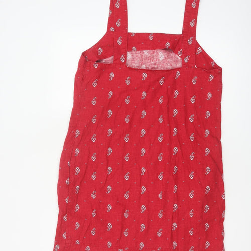 Next Women Red Linen Blend Floral Knee Length Sheath Dress UK 12
