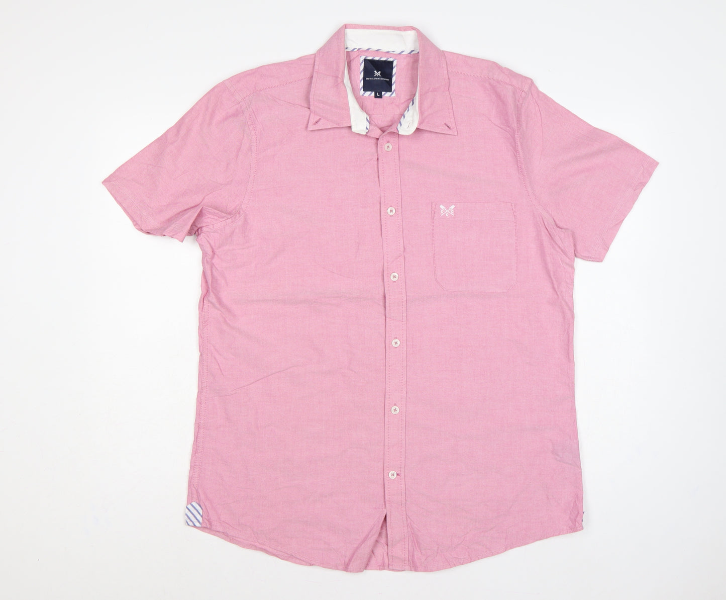 Crew Clothing Company Men's Pink L Cotton Short Sleeve Button-Up Shirt