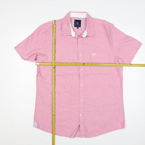 Crew Clothing Company Men's Pink L Cotton Short Sleeve Button-Up Shirt
