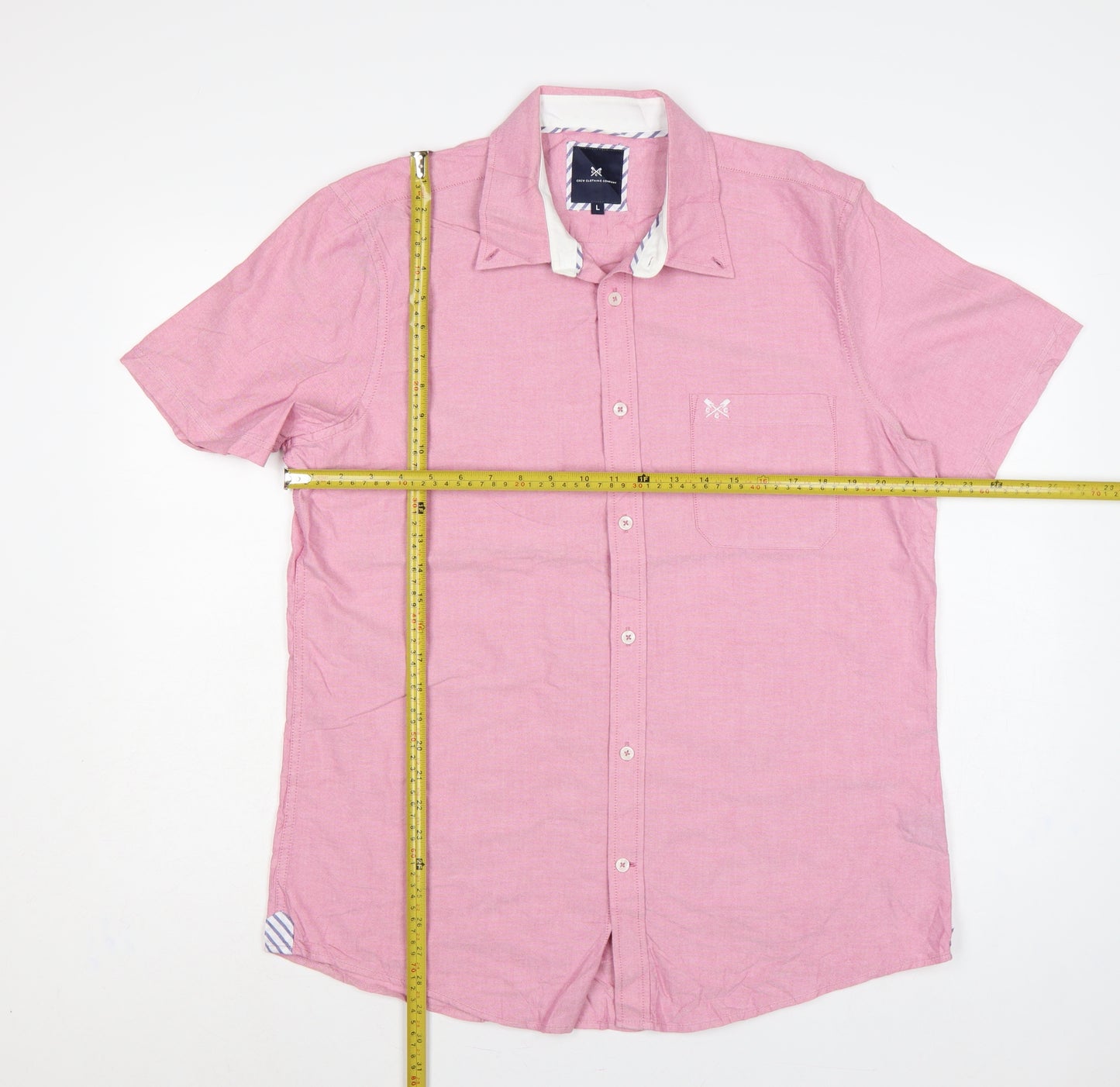 Crew Clothing Company Men's Pink L Cotton Short Sleeve Button-Up Shirt