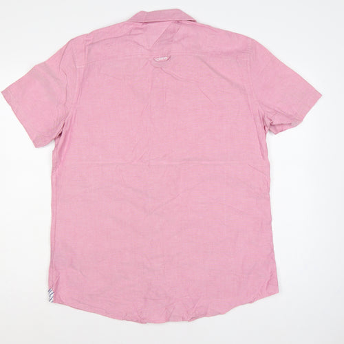 Crew Clothing Company Men's Pink L Cotton Short Sleeve Button-Up Shirt