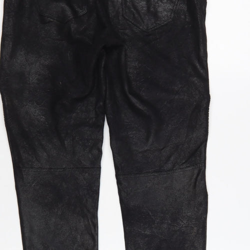 Zara Women Black Faux Leather Biker Skinny Trousers UK 12 Zip