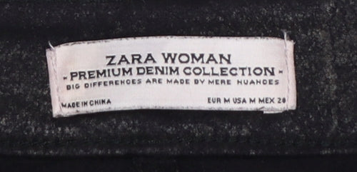 Zara Women Black Faux Leather Biker Skinny Trousers UK 12 Zip