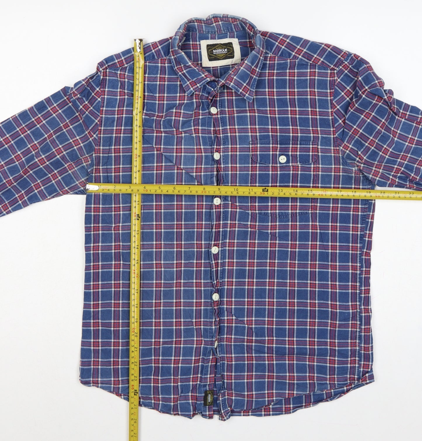 Barbour International Men’s Blue Plaid Check Long Sleeve Shirt M