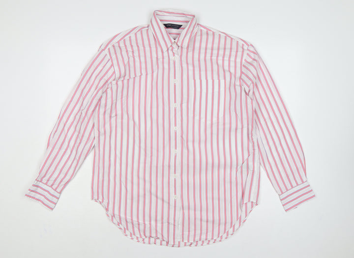 Marks & Spencer Women Pink Striped Cotton Button-Up Shirt UK 14