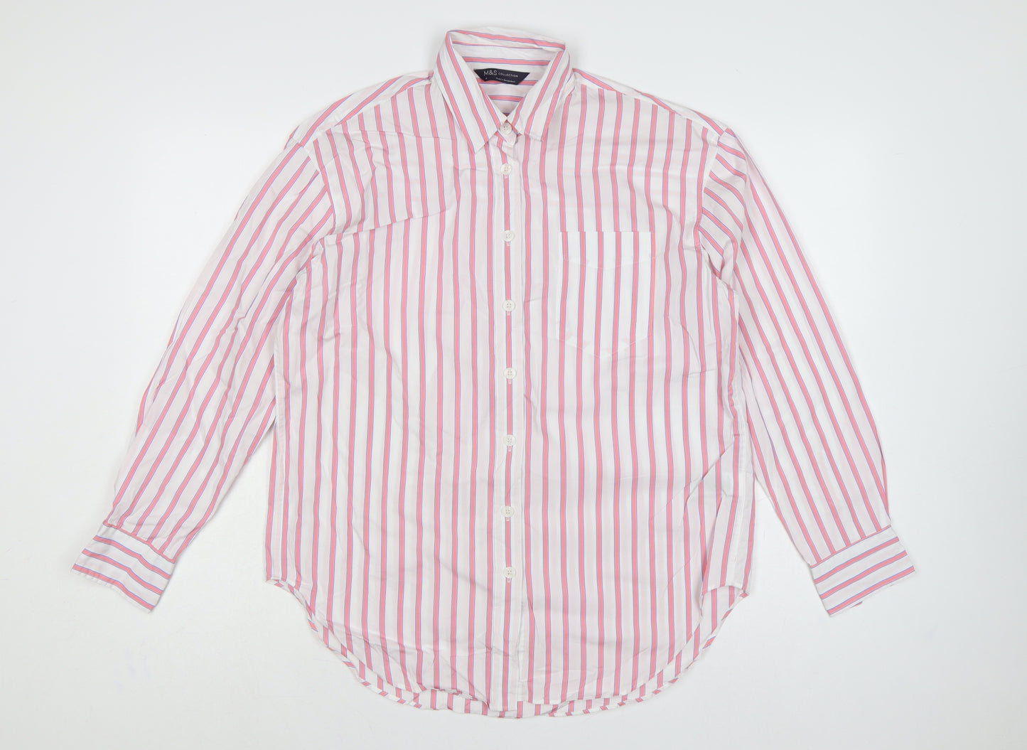 Marks & Spencer Women Pink Striped Cotton Button-Up Shirt UK 14