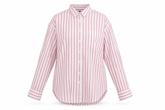Marks & Spencer Women Pink Striped Cotton Button-Up Shirt UK 14