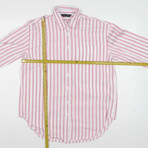 Marks & Spencer Women Pink Striped Cotton Button-Up Shirt UK 14