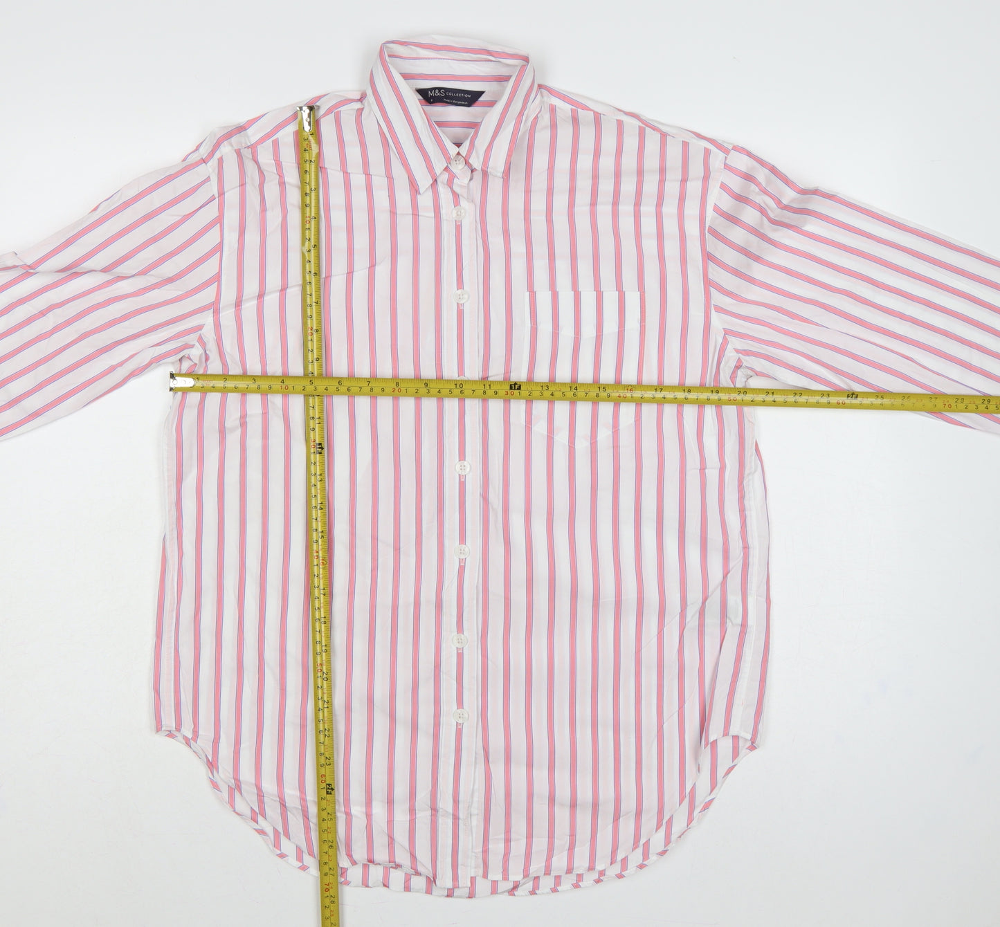Marks & Spencer Women Pink Striped Cotton Button-Up Shirt UK 14