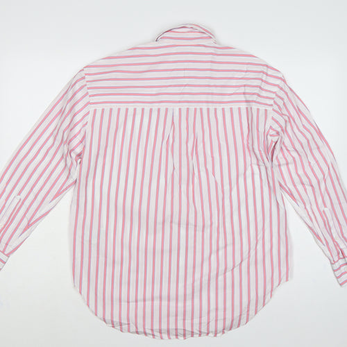Marks & Spencer Women Pink Striped Cotton Button-Up Shirt UK 14