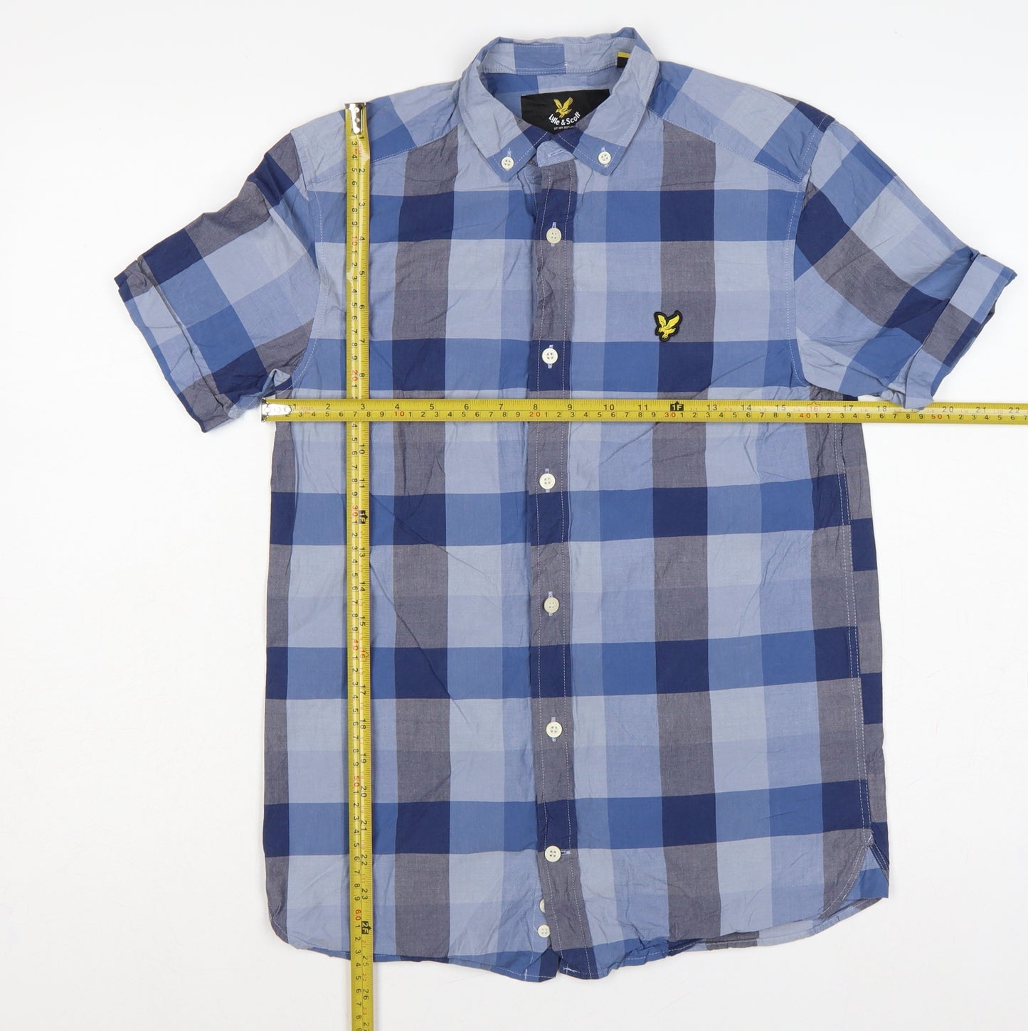 Lyle & Scott Men's Blue Check XS Short Sleeve Button-Down Shirt