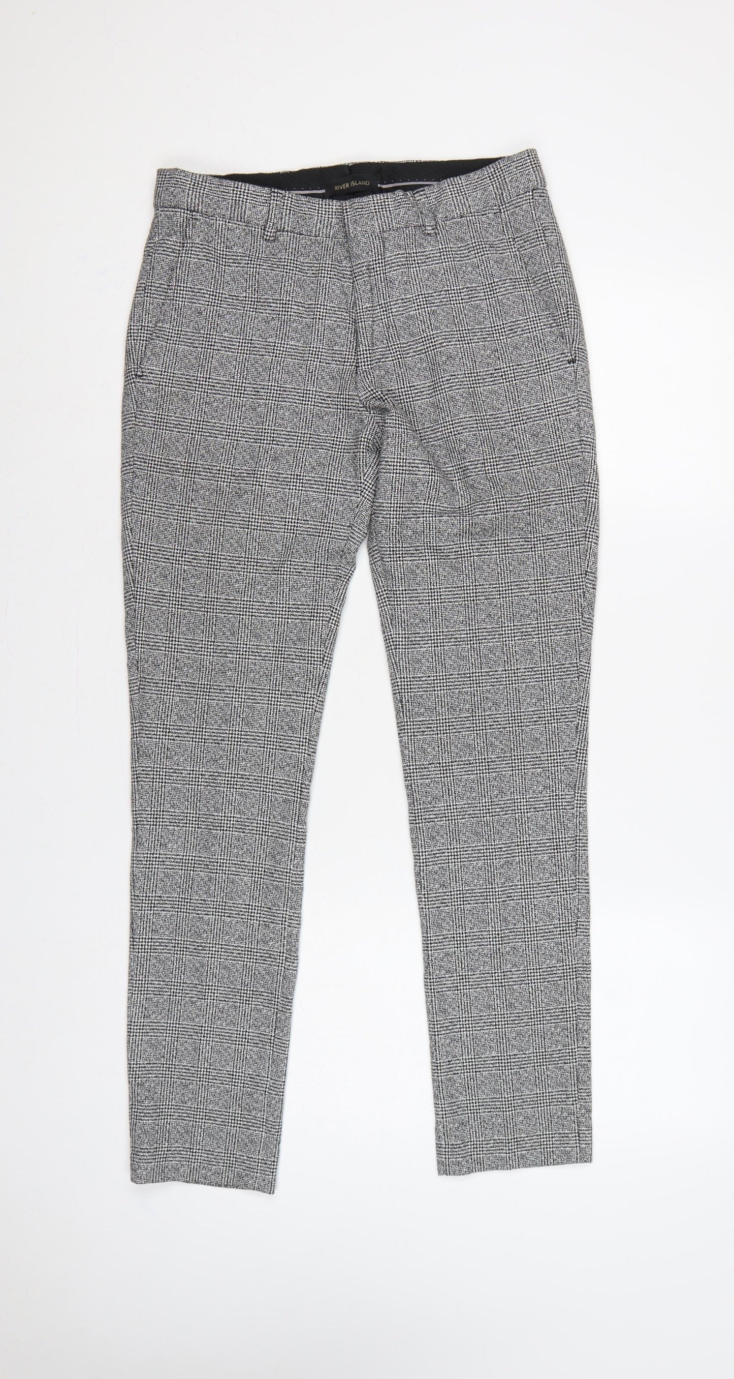River Island Men Grey Check Slim Fit Dress Trousers UK 28R
