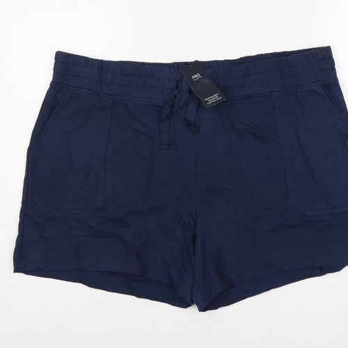 Marks & Spencer Women Blue Size 22 Drawstring Jersey Shorts Pockets