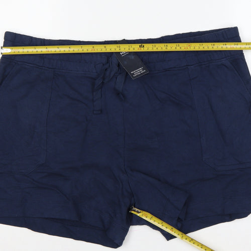 Marks & Spencer Women Blue Size 22 Drawstring Jersey Shorts Pockets