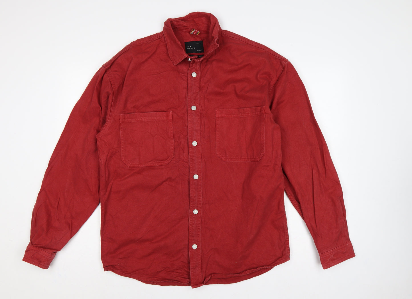 Zara Man Men's Red M Relaxed Fit Cotton Twill Button Shirt Jacket