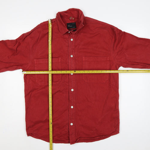 Zara Man Men's Red M Relaxed Fit Cotton Twill Button Shirt Jacket