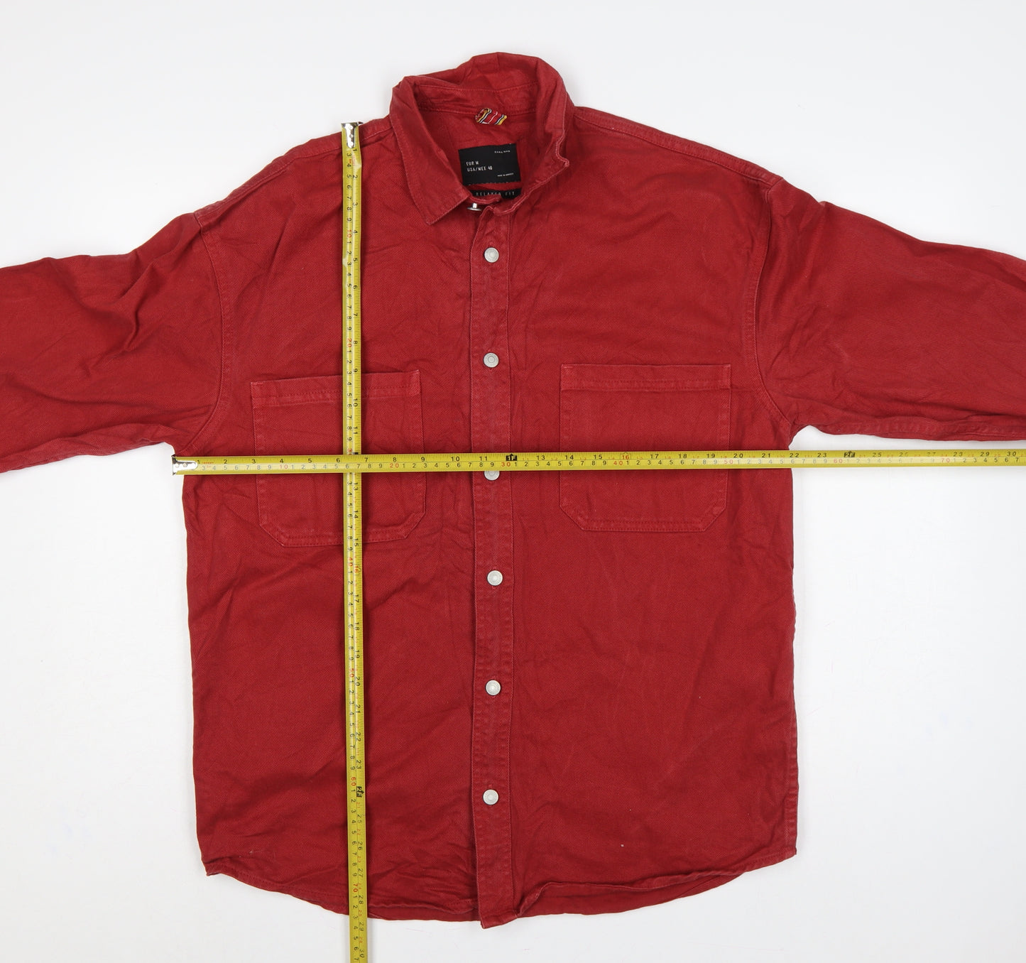 Zara Man Men's Red M Relaxed Fit Cotton Twill Button Shirt Jacket