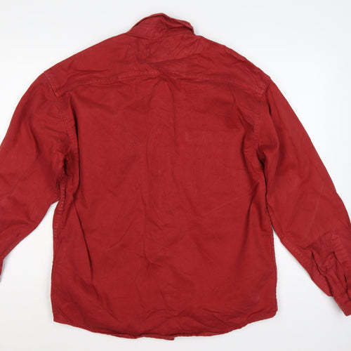 Zara Man Men's Red M Relaxed Fit Cotton Twill Button Shirt Jacket