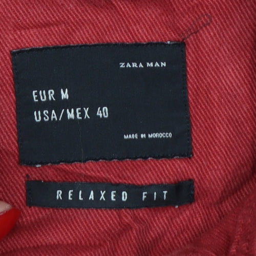 Zara Man Men's Red M Relaxed Fit Cotton Twill Button Shirt Jacket