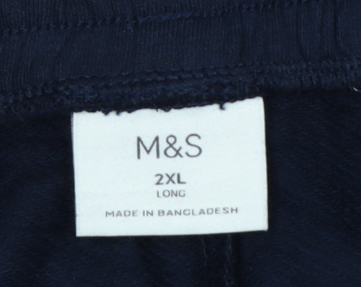 Marks and Spencer Men Blue 2XL Long Jogger Trousers Elastic Waist