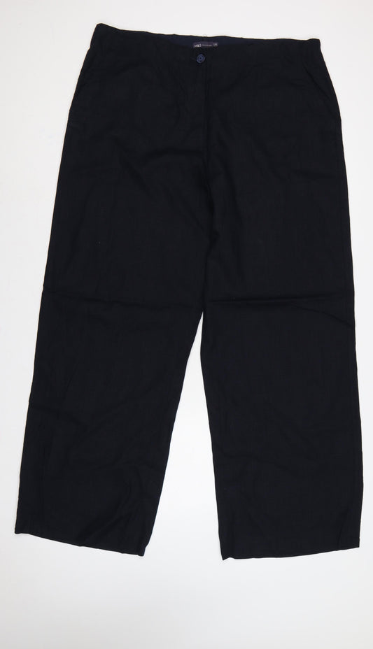 Marks & Spencer Women’s Navy Linen Wide-Leg Trousers UK 20 Long