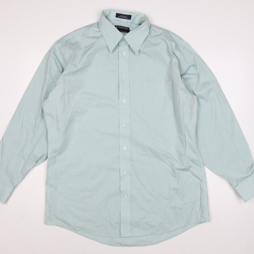 Stafford Men Blue 17 Athletic Performance Button-Up Long Sleeve Shirt