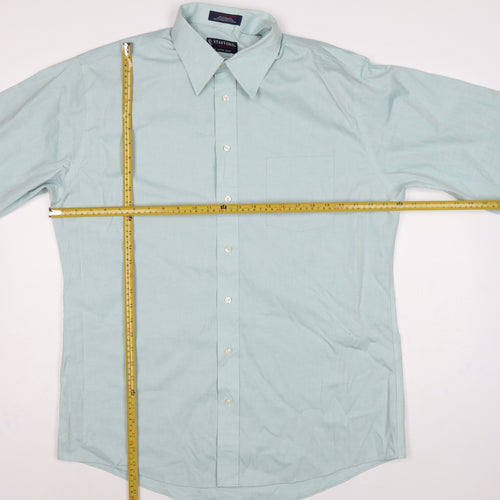 Stafford Men Blue 17 Athletic Performance Button-Up Long Sleeve Shirt