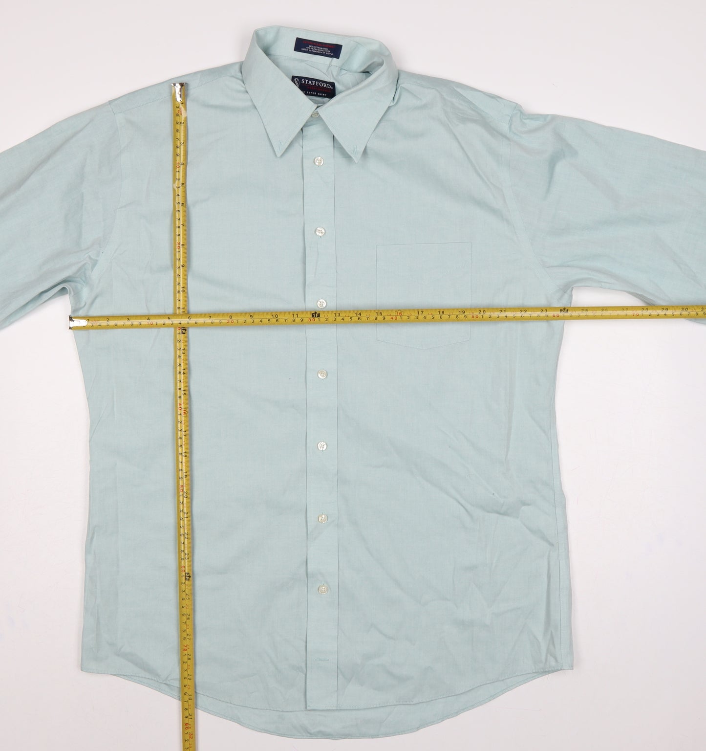Stafford Men Blue 17 Athletic Performance Button-Up Long Sleeve Shirt