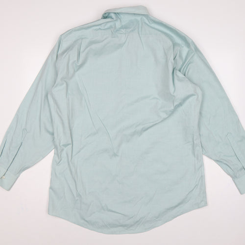 Stafford Men Blue 17 Athletic Performance Button-Up Long Sleeve Shirt
