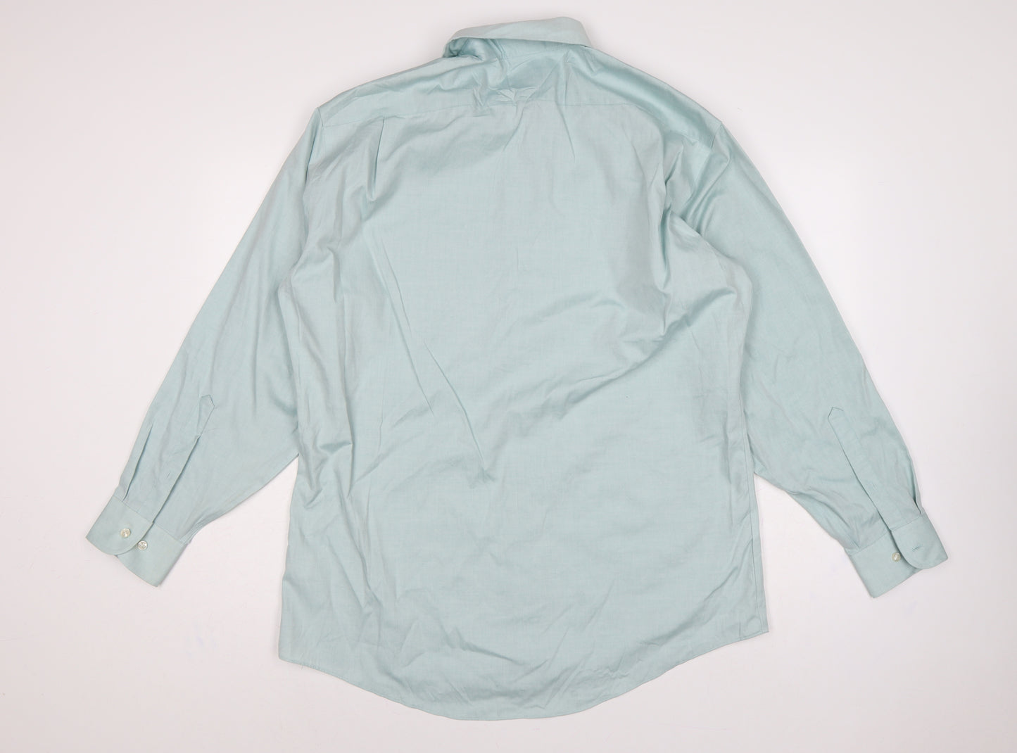 Stafford Men Blue 17 Athletic Performance Button-Up Long Sleeve Shirt