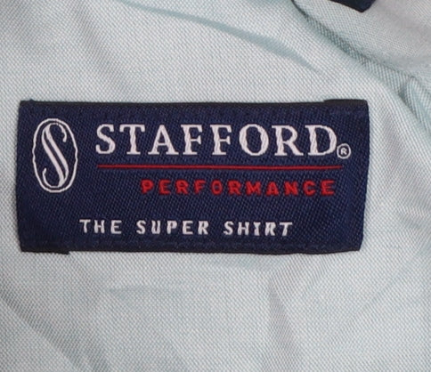 Stafford Men Blue 17 Athletic Performance Button-Up Long Sleeve Shirt