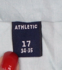 Stafford Men Blue 17 Athletic Performance Button-Up Long Sleeve Shirt